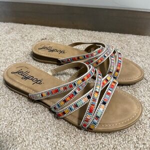 Jellypop Flat Slide Slip On Sandal Rhinestone Colorful Detail Casual Vacation 11